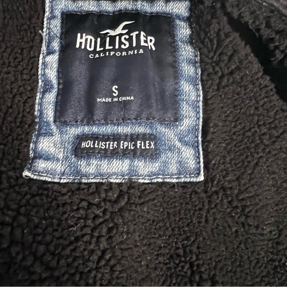 Holister Jacket Size Small Blue Denim Fleece Lined Hooded Button Down - Picture 10 of 12
